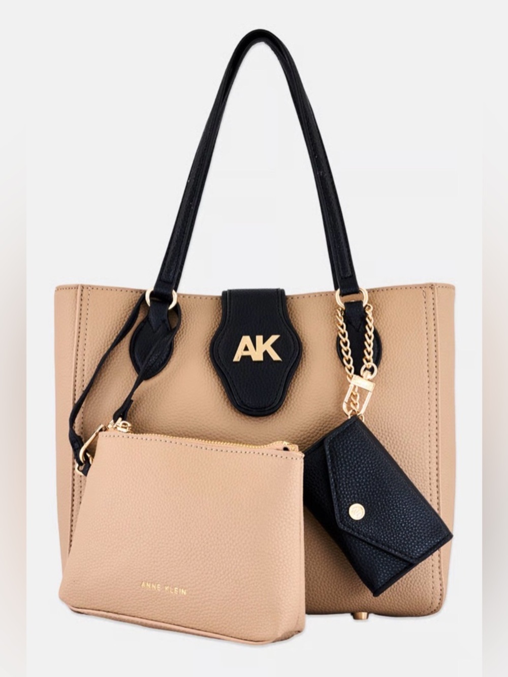 Anne Klein Beige and Black Tote with Matching Pouch and Wallet
